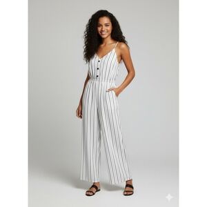 H&M Divided White Black Pinstripe Wide Leg Jumpsuit Button Front Camisole Size 4